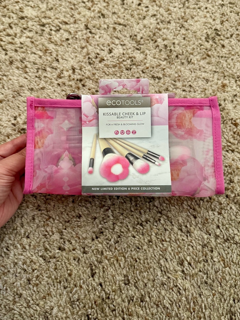 ecotools Pink Floral Kissable Cheek & Lip 6-Piece Brush Set